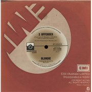 Blondie X-offender Australia 7" vinyl