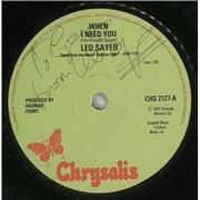 Leo Sayer When I Need You - Solid - Autographed UK 7" vinyl
